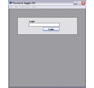 Password Juggler desktop companion application window showing the encrypted password database